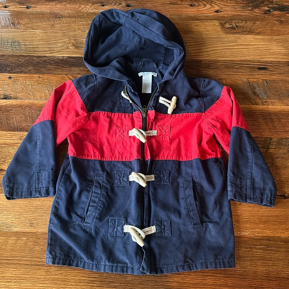 Janie & Jack red and blue toggle coat size 3-4